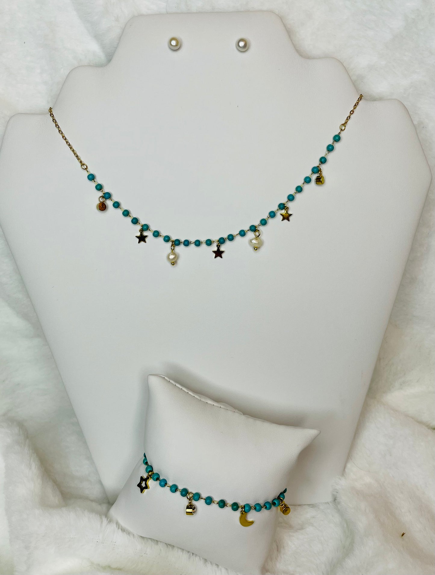 Gold Turquoise Moon & Star Set