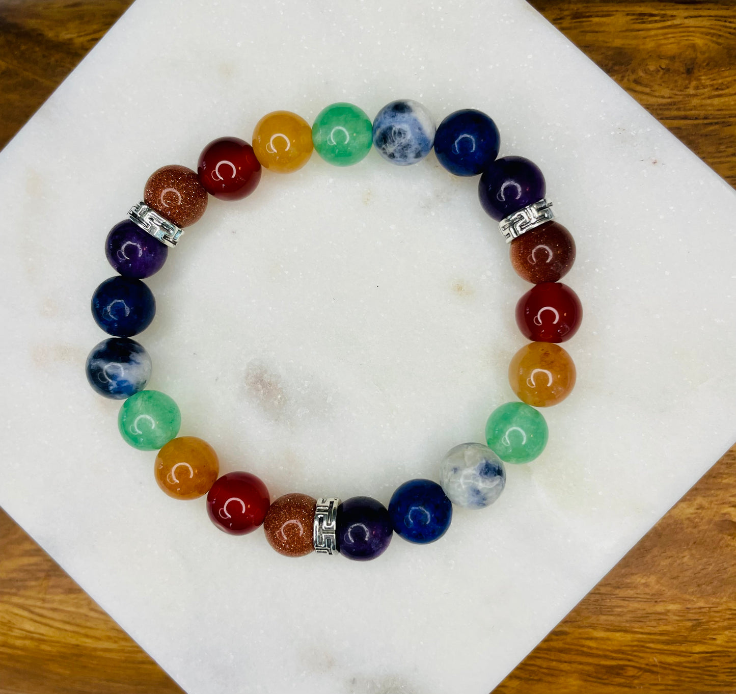 Chakras 8mm Sphere Bracelets with Silver Beads