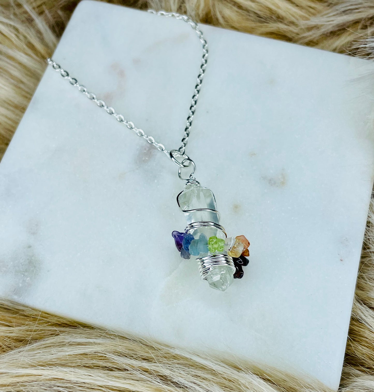 Flat Point Clear Quartz Chakra Pendant