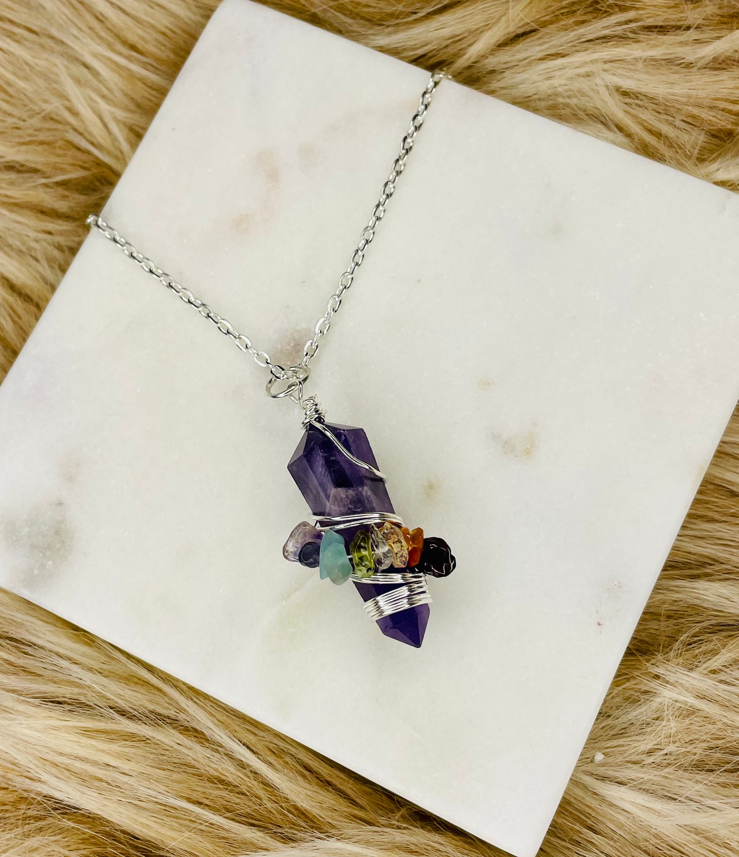 Flat Point Amethyst Chakra pendant