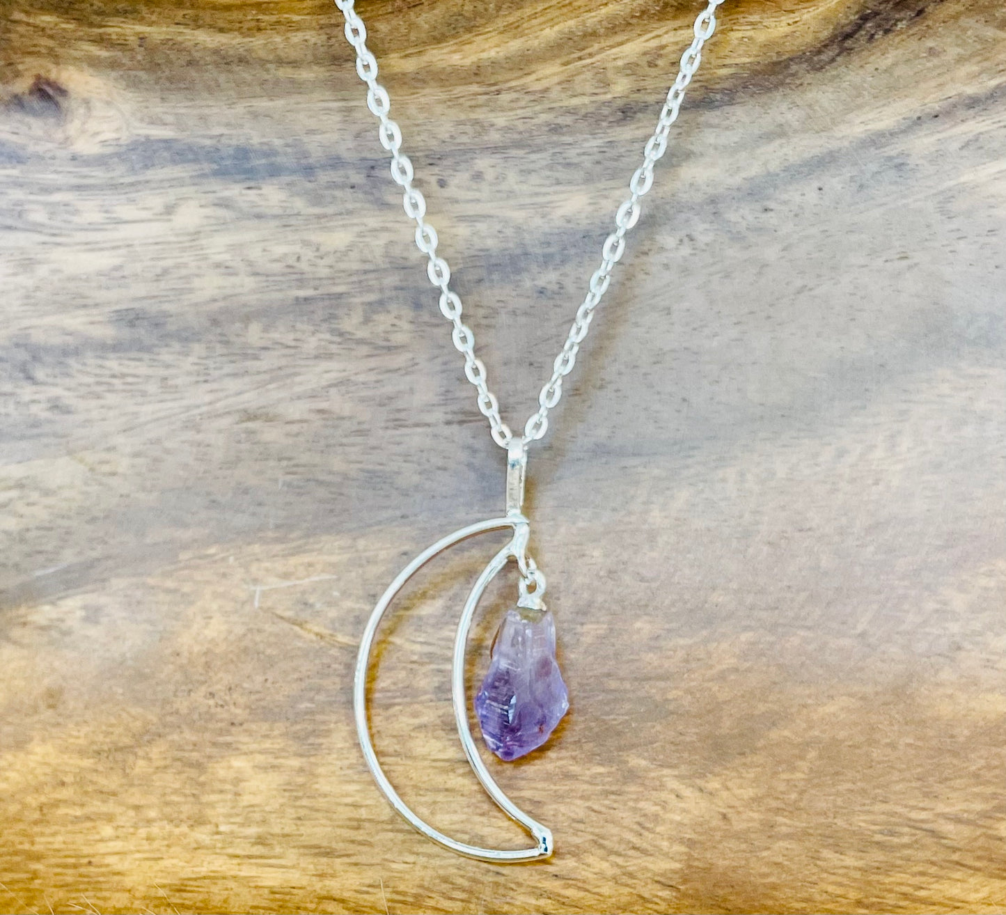 Moon with Amethyst Stone Pendant