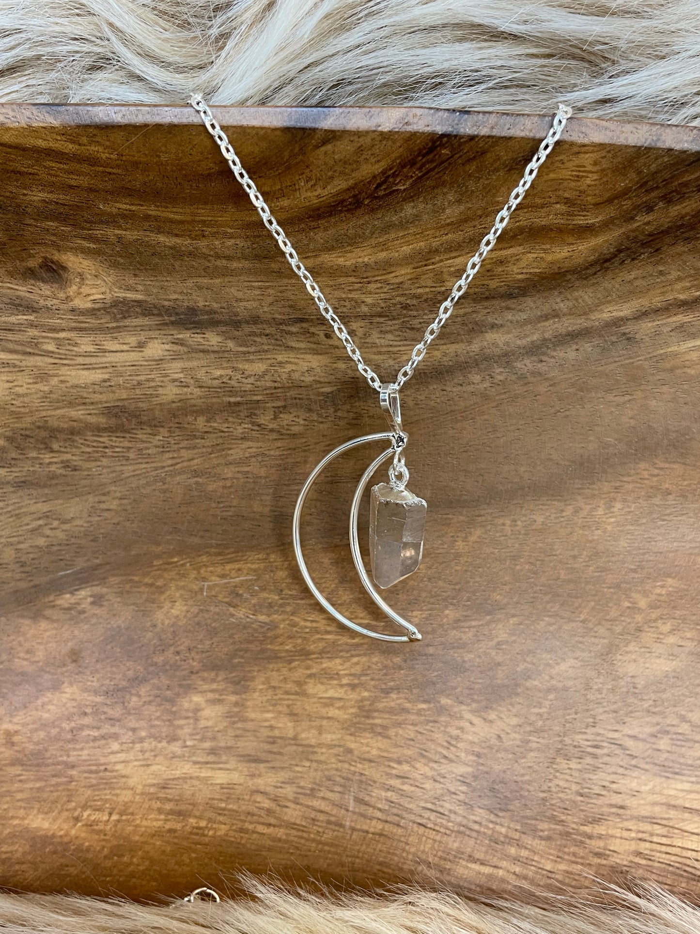 Moon with Clear Stone Pendant