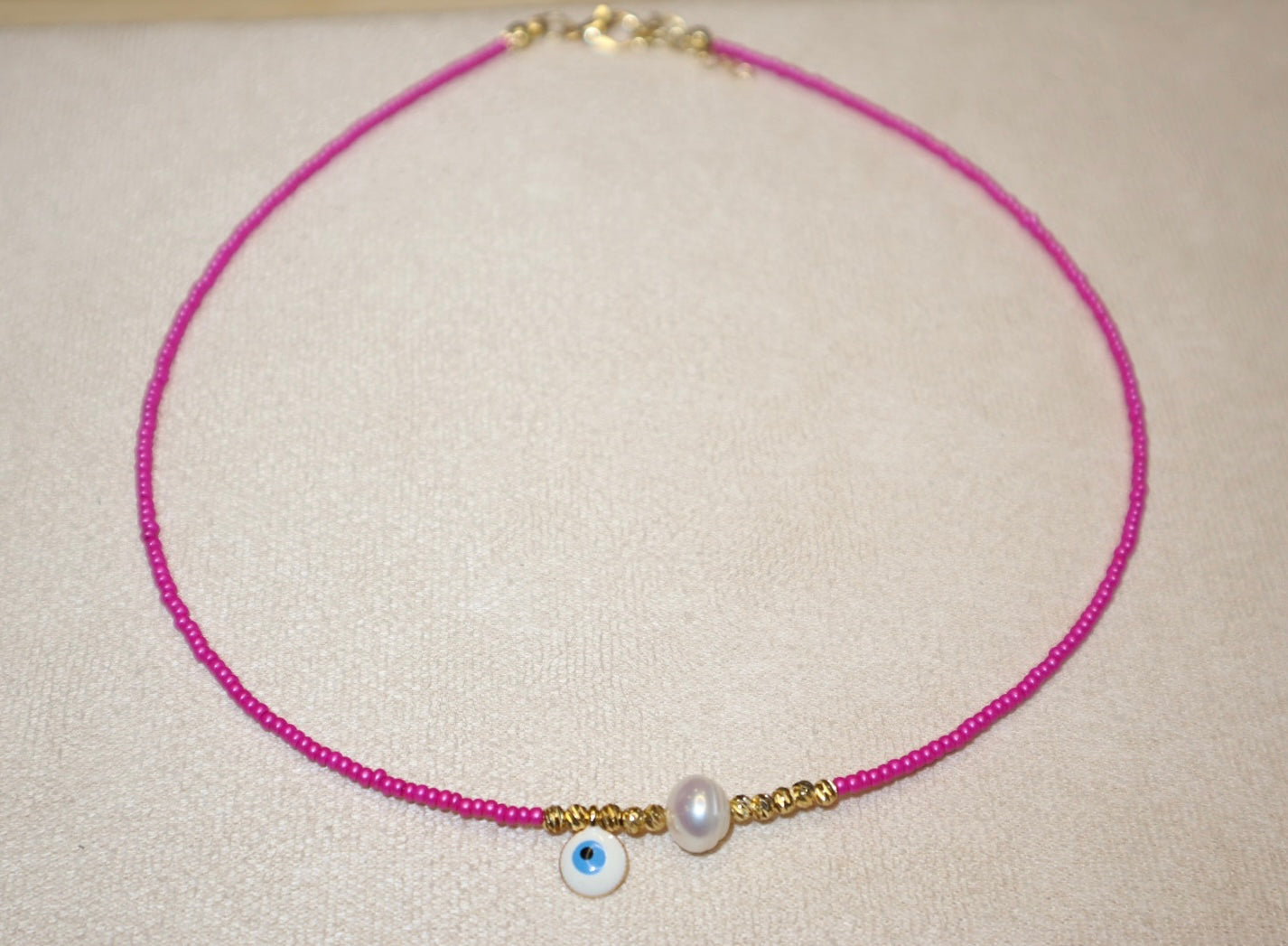 Magenta Evil Eye Necklace with Pearl