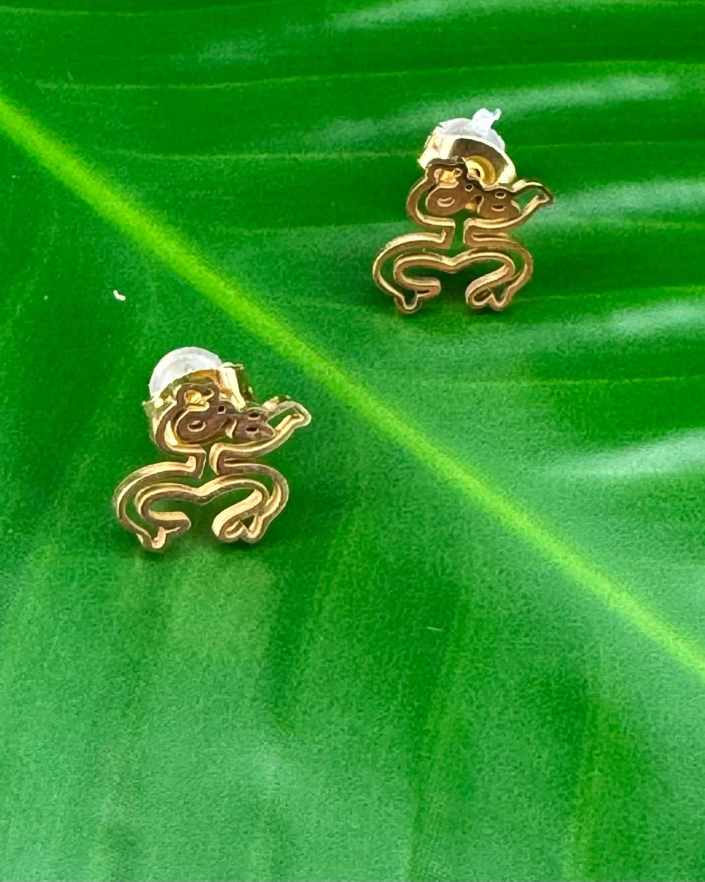 Coquí Taíno gold stainless steel stud earrings – Puerto Rican cultural jewelry symbolizing resilience.