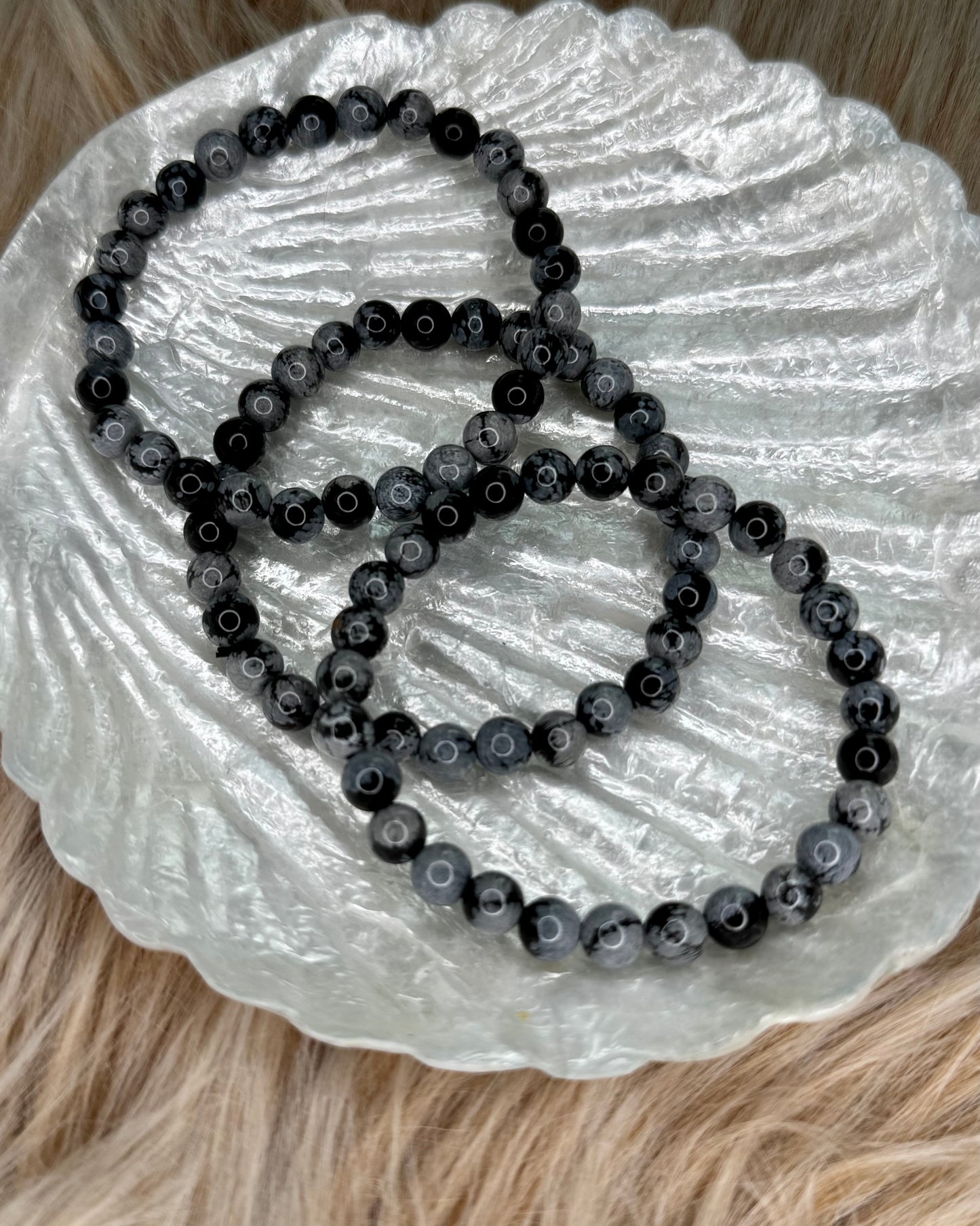 Snowflake Obsidian 6mm Sphere Bracelet