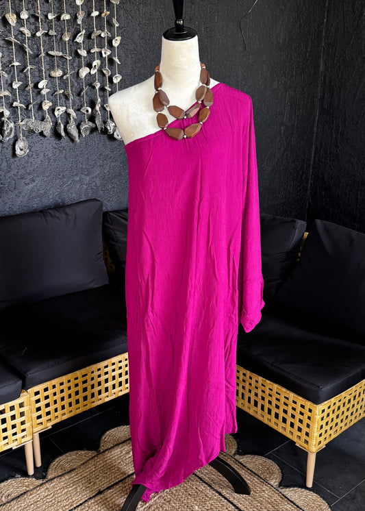 One Shoulder Fuchsia Dress