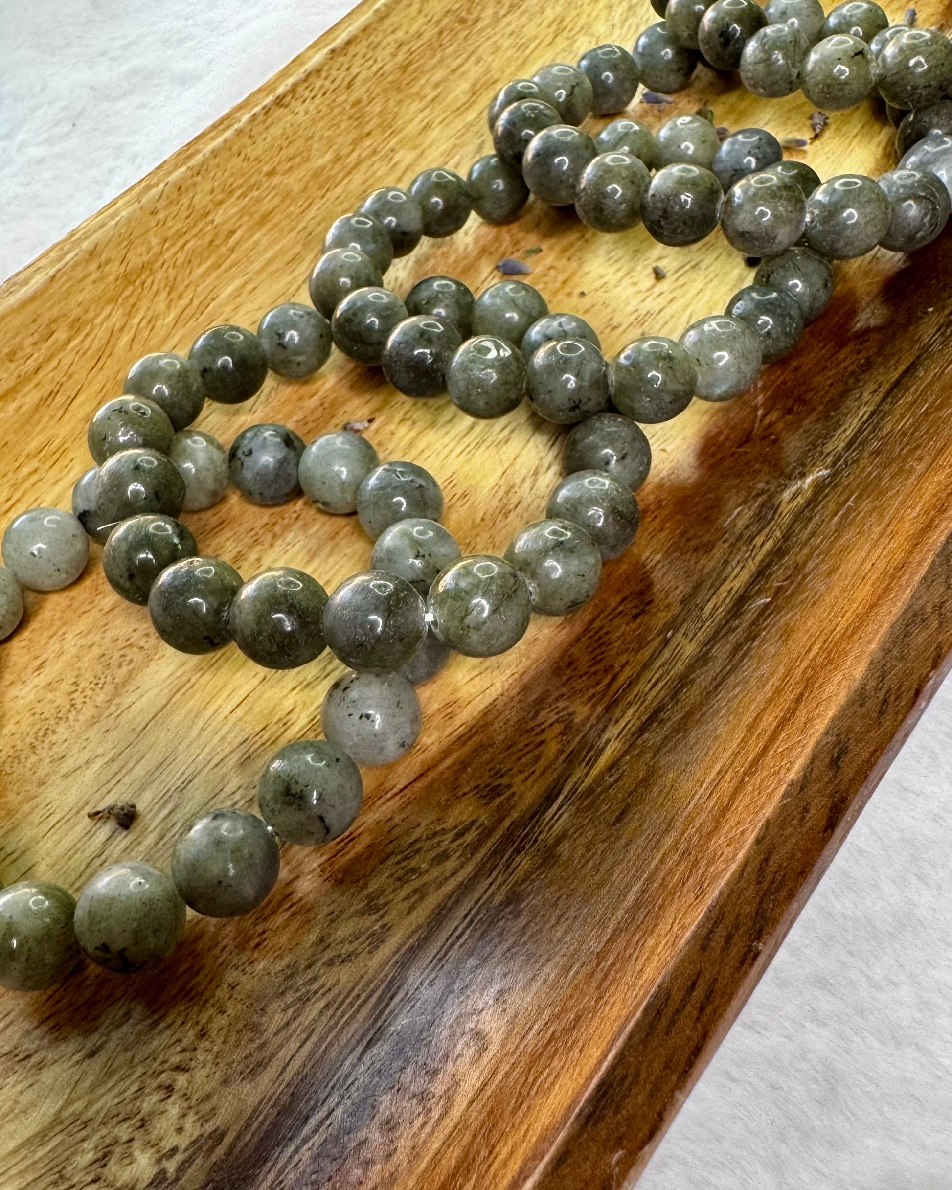 10mm Labradorite crystal bracelet promoting protection, intuition, and spiritual transformation.