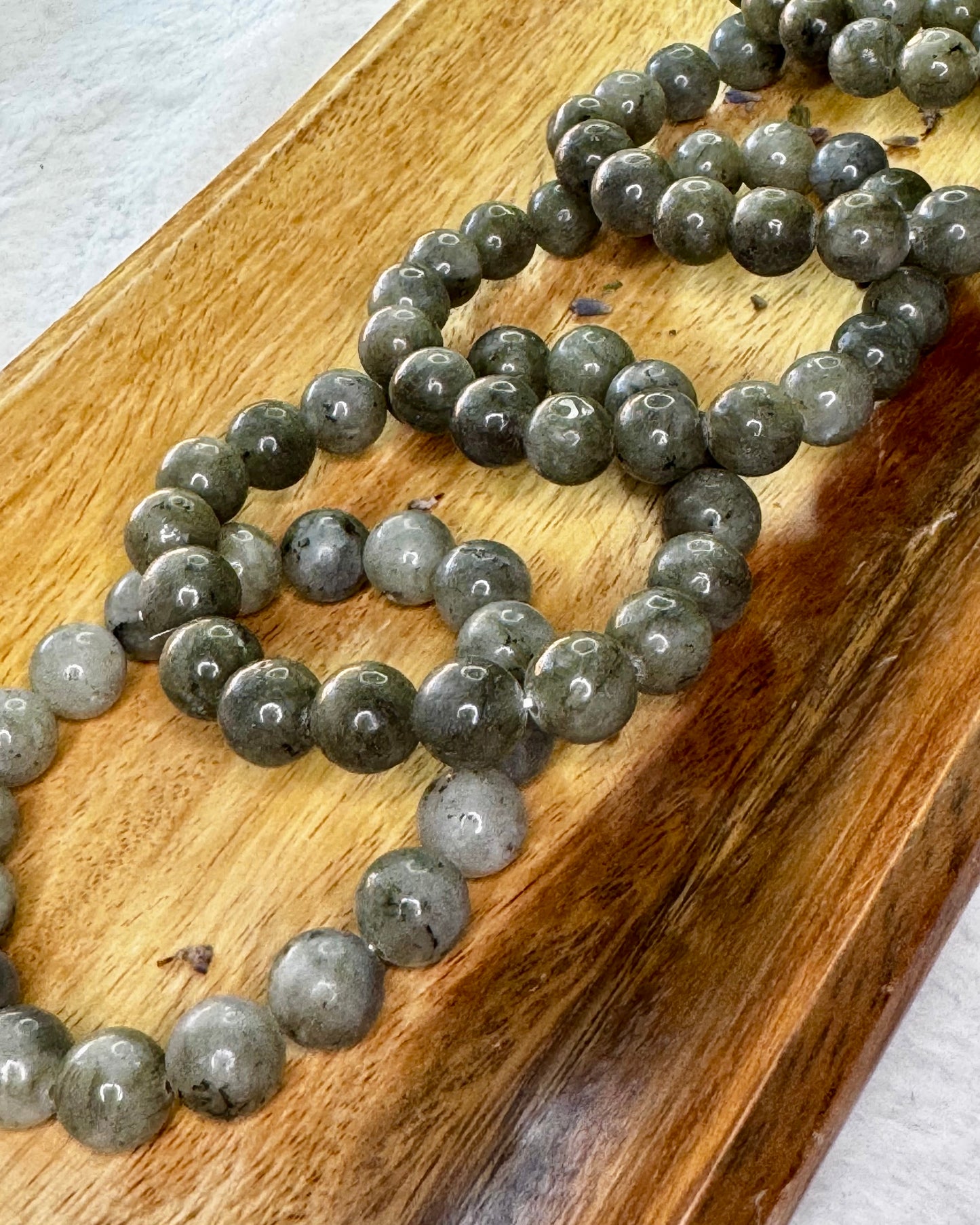 10mm Labradorite crystal bracelet promoting protection, intuition, and spiritual transformation.
