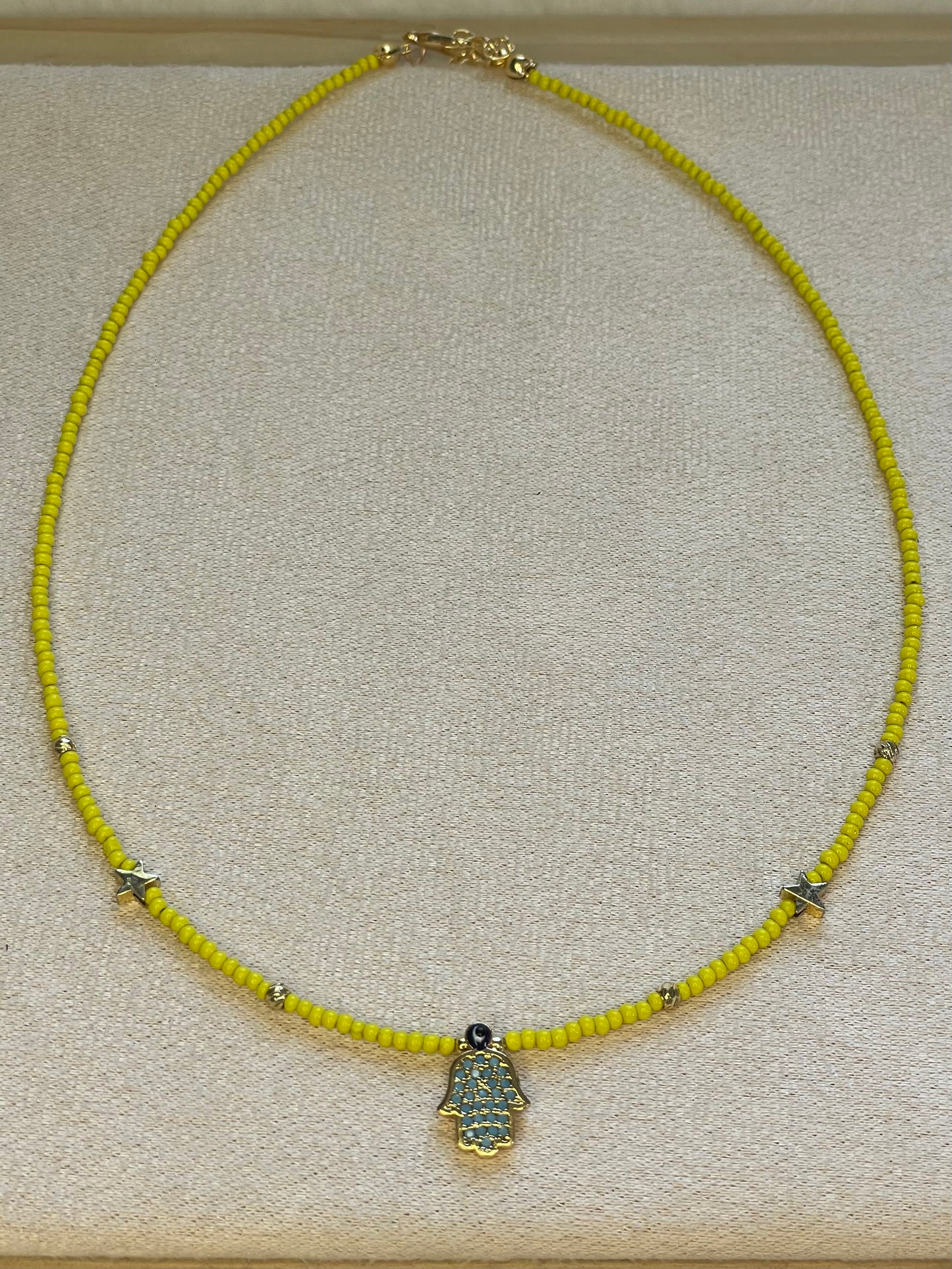 Yellow Fatima Hand Necklace