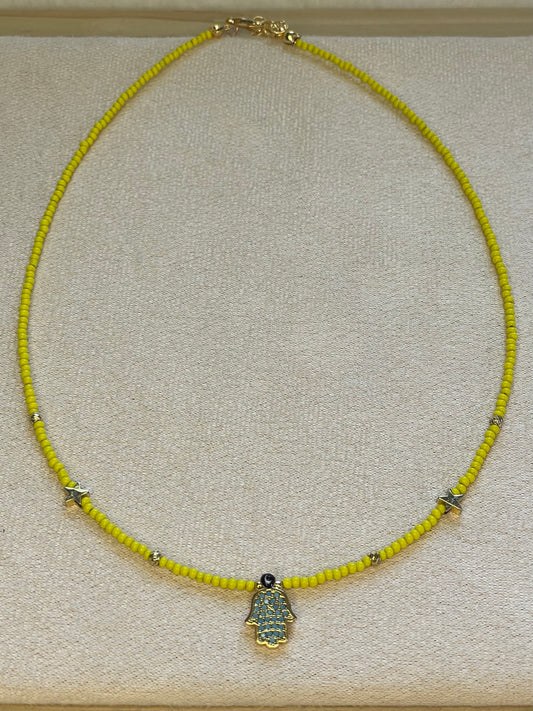 Yellow Fatima Hand Necklace