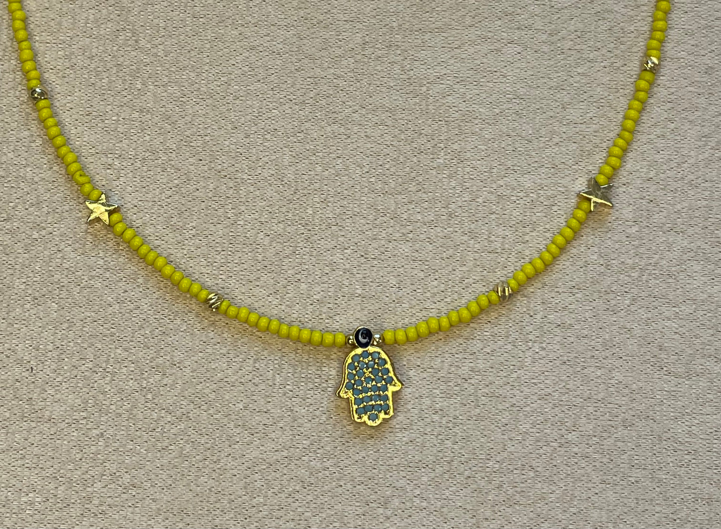 Yellow Fatima Hand Necklace