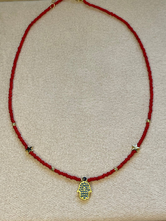 Red Fatima Hand Necklace