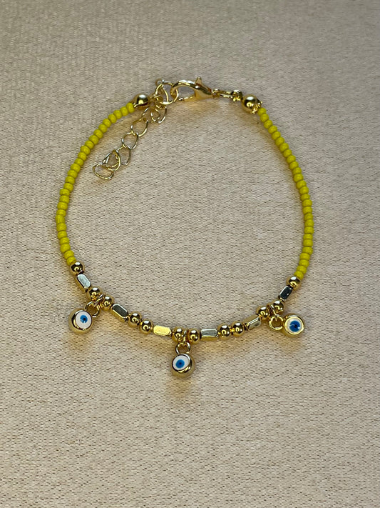 Three Evil Eye Gold Plated Yellow Bracelet