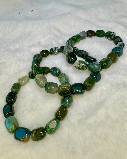 Moss Agate Jellybean Bracelet