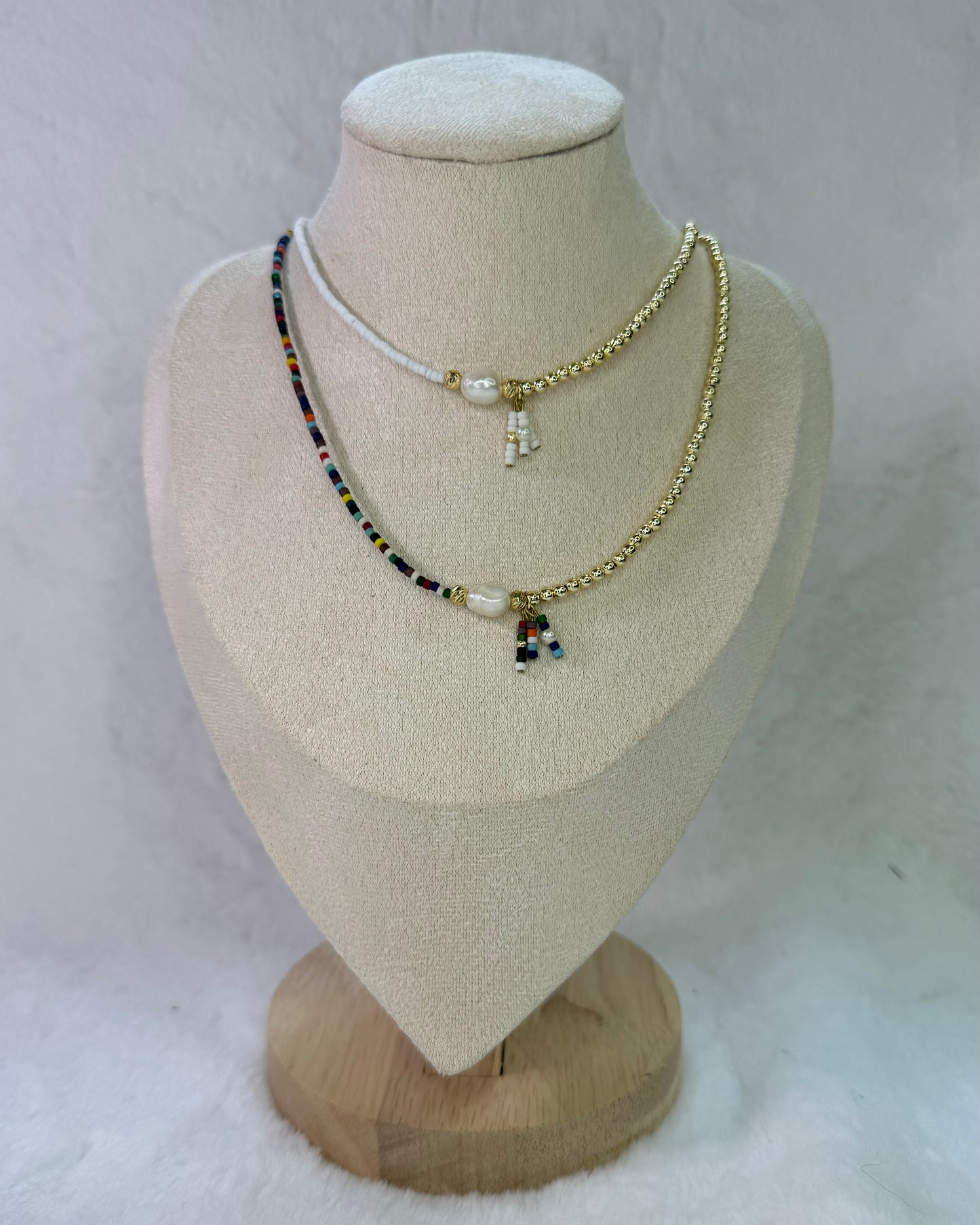 Gold-Plated White Beads Necklace