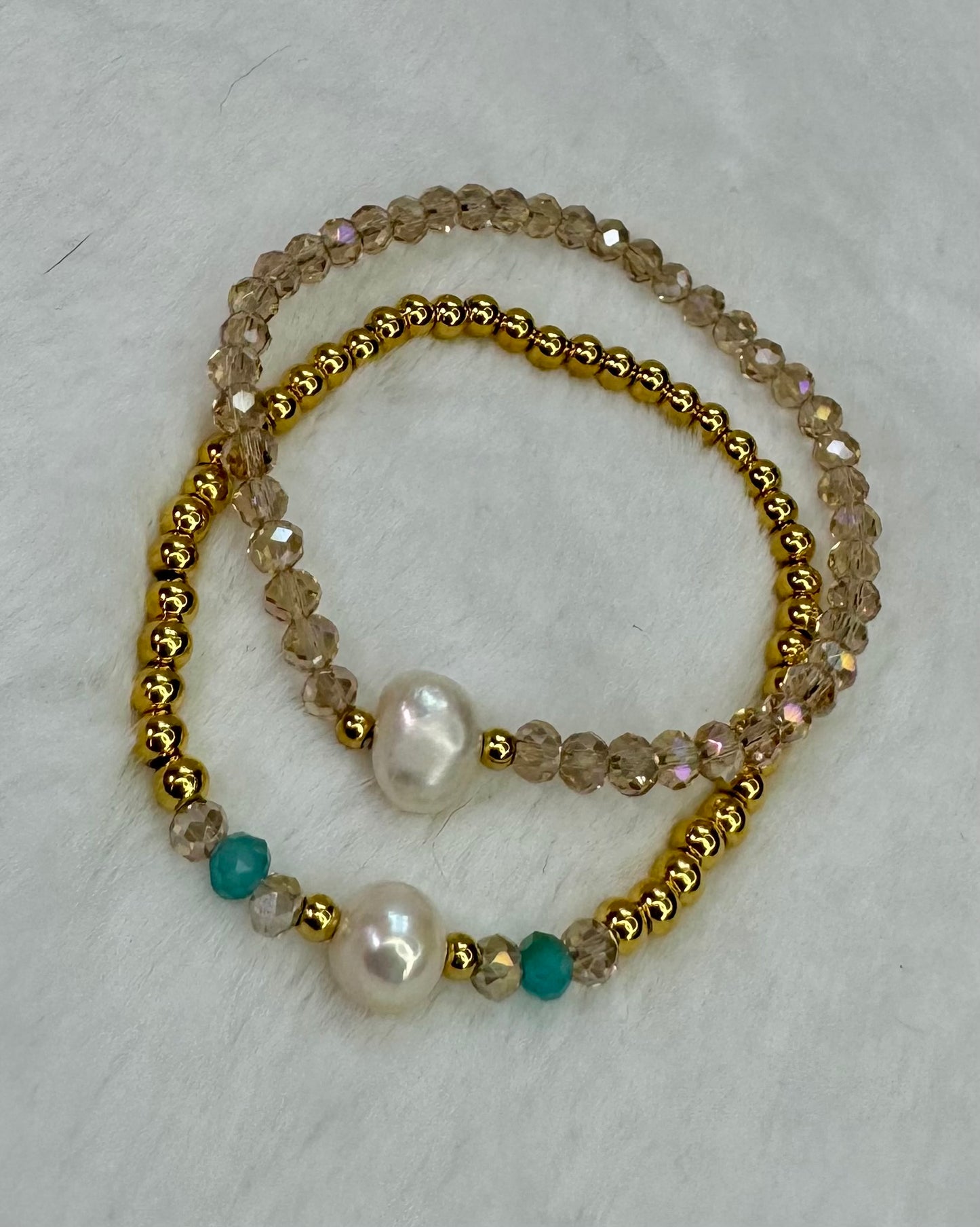 2 Gold- Plated Pearl Bracelet