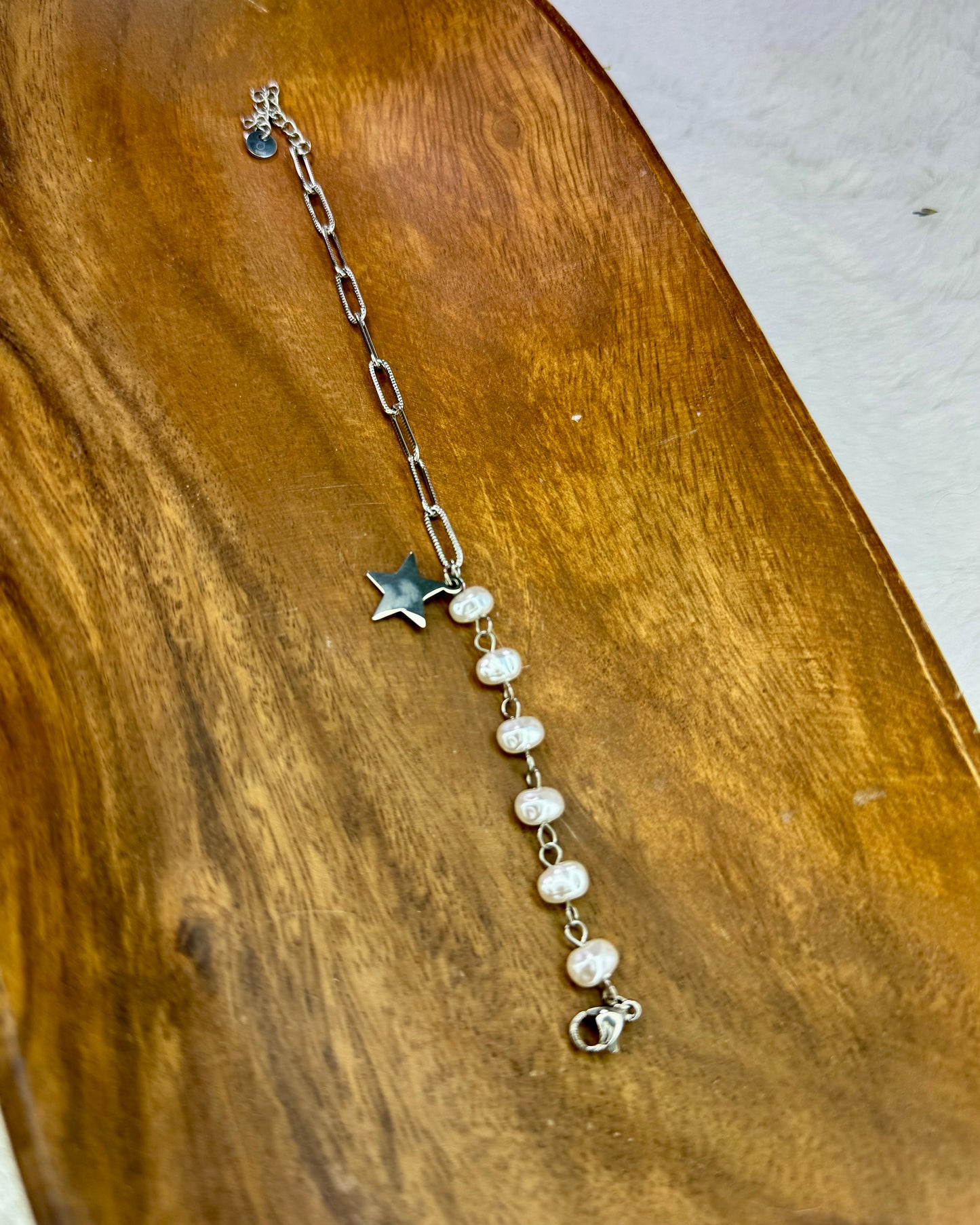 Stainless Steel Star/Pearl Bracelet