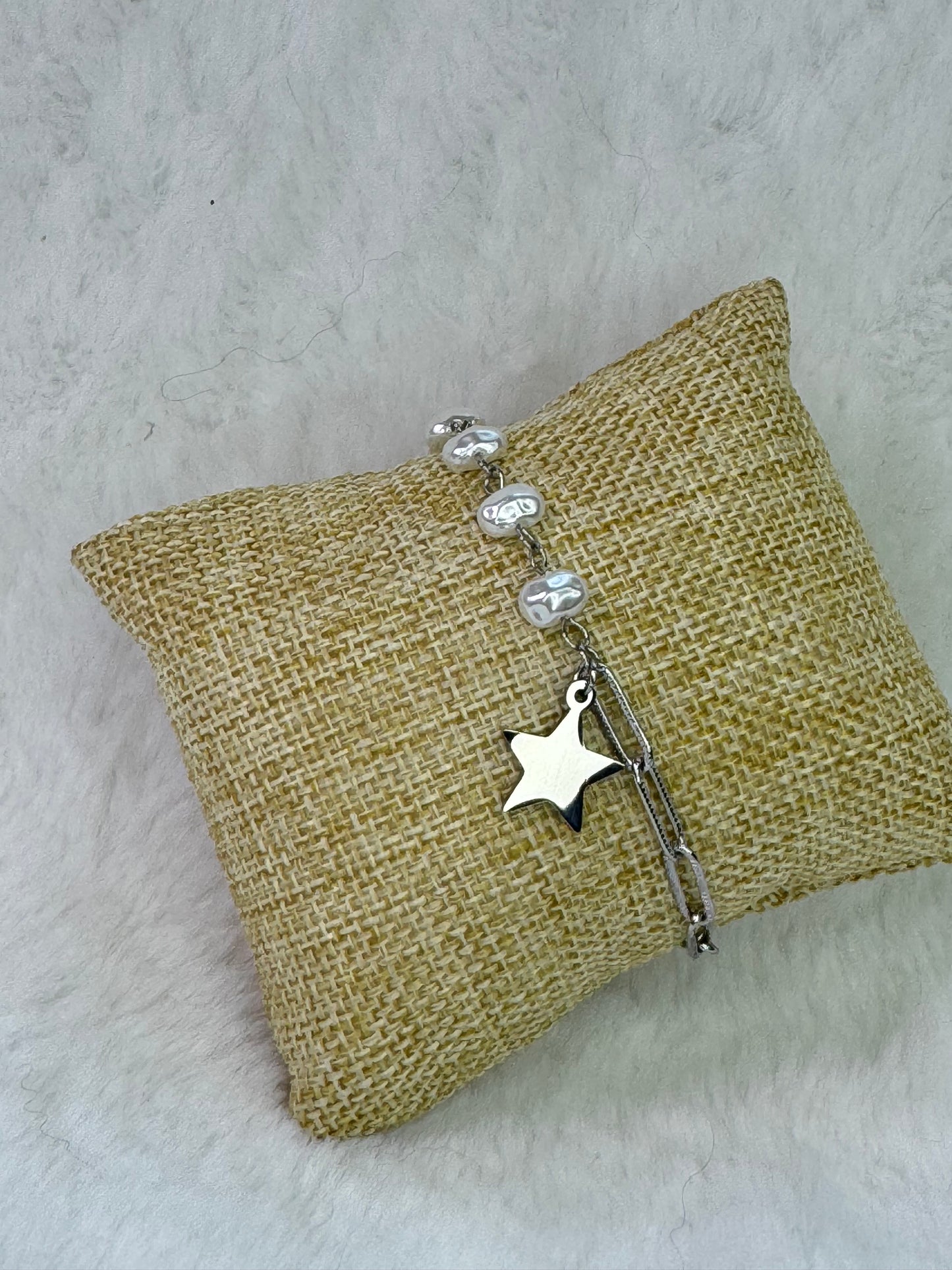 Stainless Steel Star/Pearl Bracelet